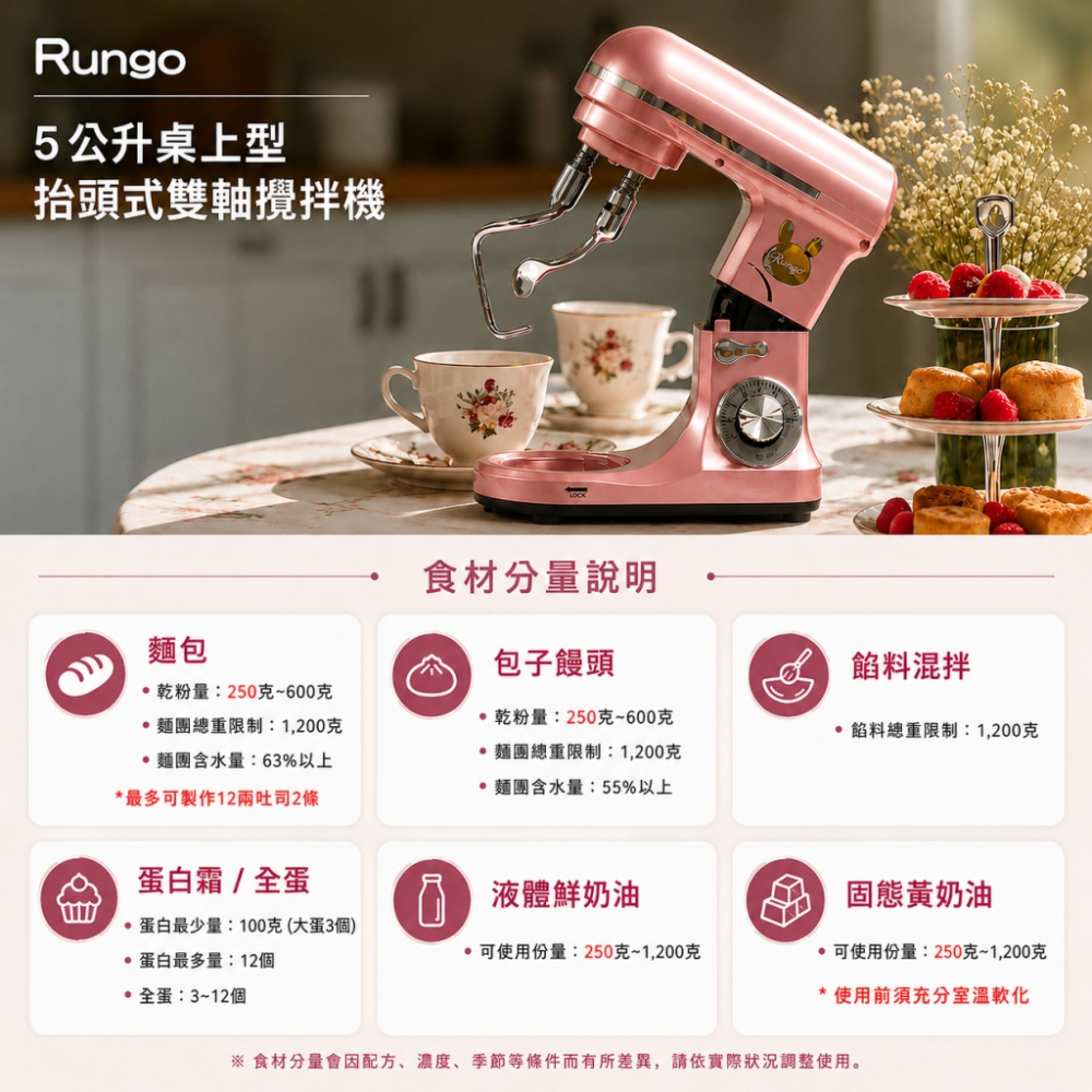 Rungo 5L雙軸桌上型攪拌機